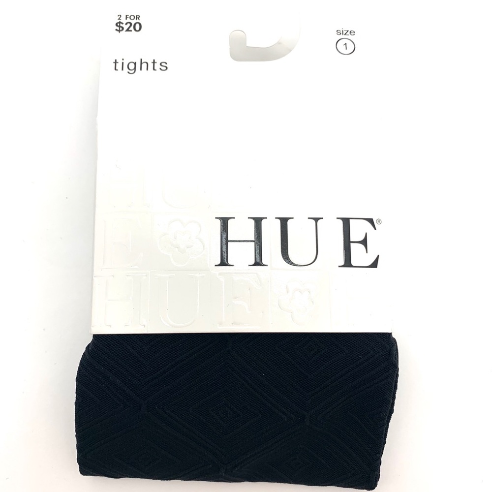 4/$25 Hue Black 3-D Diamond Tights NEW Small Sz 1 - Picture 1 of 3